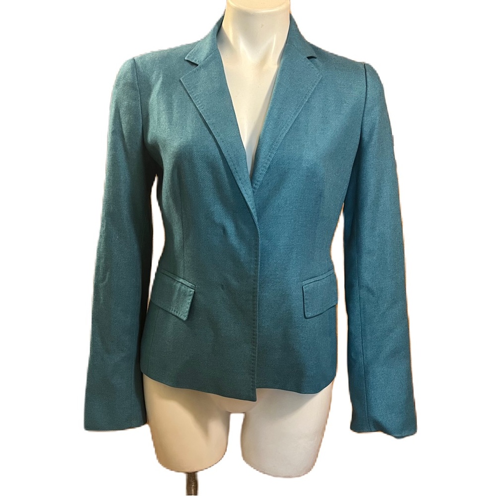 Max Mara teal cashmere silk blend hidden button placket blazer jacket 8